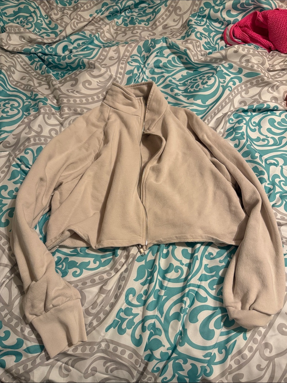 Forever 21 Beige Cropped Bomber Jacket